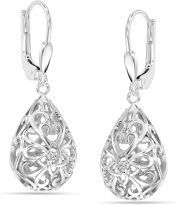 LeCalla Women's Drop & Dangle Earrings | 925 Sterling Silver Leverback Earrings | Lightweight Teardrop Lever Back Drop Dangle Earring for Women