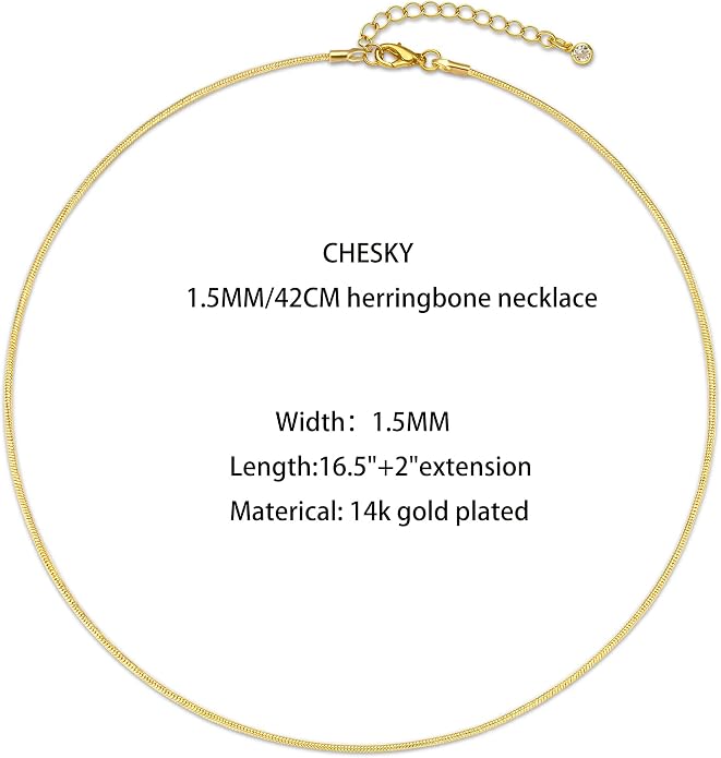 CHESKY Gold Necklace for Women-14K Plated/S925 sterling silver Snake Chain Necklace Dainty Simple Chunky Herringbone Necklace Gold Choker Necklaces Jewelry for Women Mothers Day Gifts for Mom