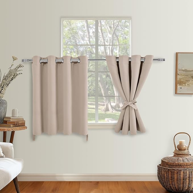 Hiasan RV Blackout Curtains for Bedroom, 52 x 36 Inches Long - Thermal Insulated & Light Blocking Window Curtains for Living Room/Kids Room, 2 Drape Panels Sewn with Tiebacks, Camel