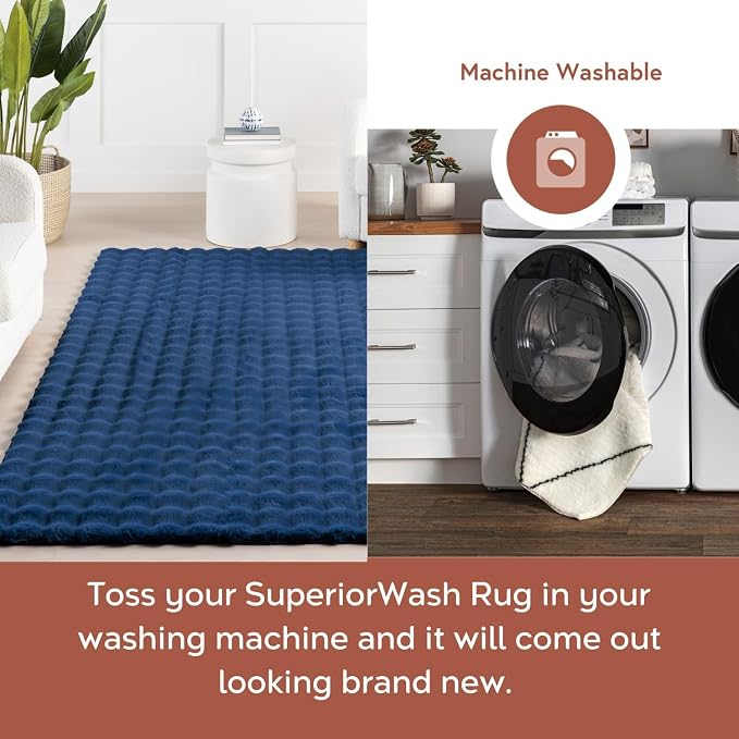 nuLOOM Jeni Navy Checkered Washable Area Rug, 8' x 10' | Nuloom Jeni Checkered 8' x 10' Machine Washable Area Rug for Living Room Bedroom Dining Room, Navy