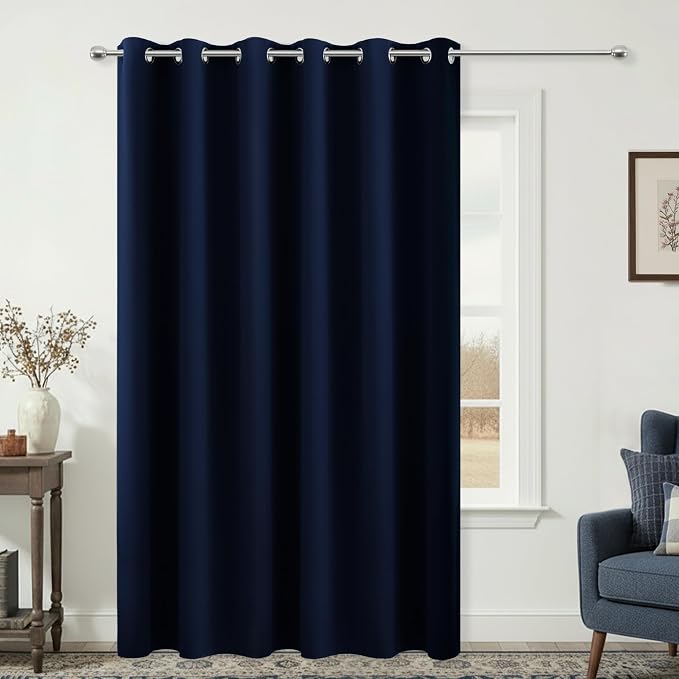 Blackout Patio Sliding Door Curtains 96 Inches Long, Extra Wide Soundproof Light Blocking Thermal Black Out Drapes for Bedroom Living Room, 84" W x 96" L, 1 Panel, Navy Blue, Cortinas para Sala