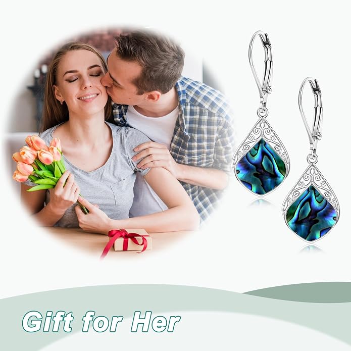 Larimar/Star/Dragonfly/Sunflower/Moonstone/Black Onyx Earrings for Women Leverback Dangle Earrings Hypoallergenic Jewelry for Women