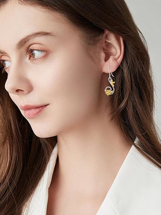 Midari Heart Dangle Earrings 925 Sterling Silver Leverback Drop Earrings Teacher Music Art Jewelry Gifts for Women Students Apple/Guitar/Palette/Note Design