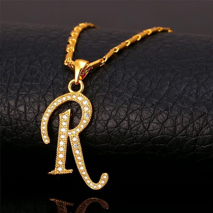 U7 Initial Necklace for Women, Gold/Platinum Plated CZ Crystal Letter A-Z Pendant Necklace, Shiny 20 Inch Name Chain Dainty Personalized Jewelry for Men Mom Wife Friend