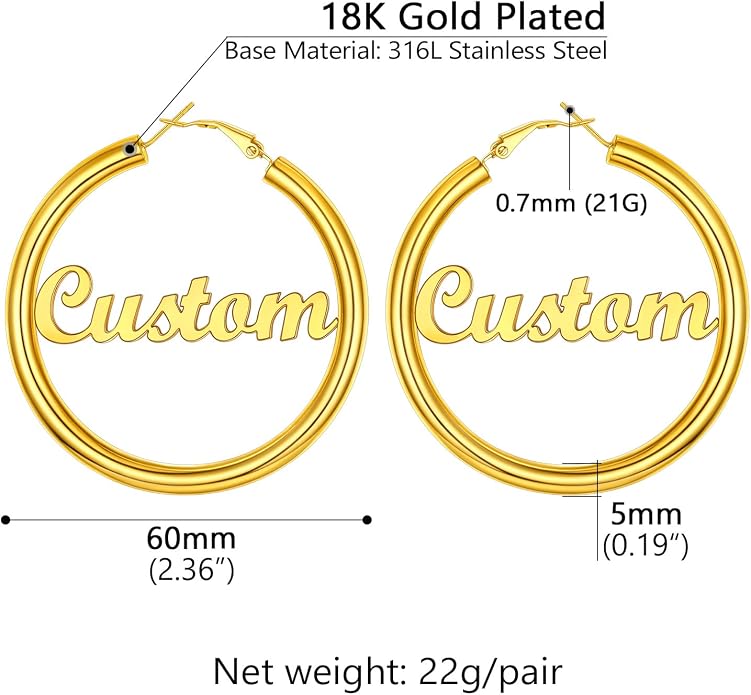 Stainless Steel Chunky Hoop Earrings For Women, Minimalist and Chic, Black/Gold Plated, Round Hoops Earrings Hypoallergenic, Size: 30mm/40mm/60mm/80mm, Come with Box