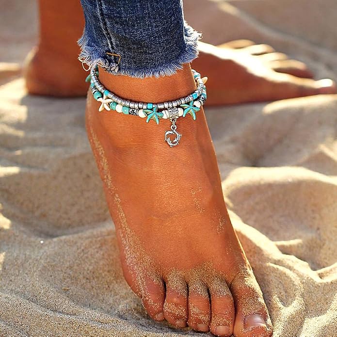 Suyi 5pcs Ankle Bracelets for Women Layered Beach Adjustable Anklets Boho Chain Anklet Foot Jewelry