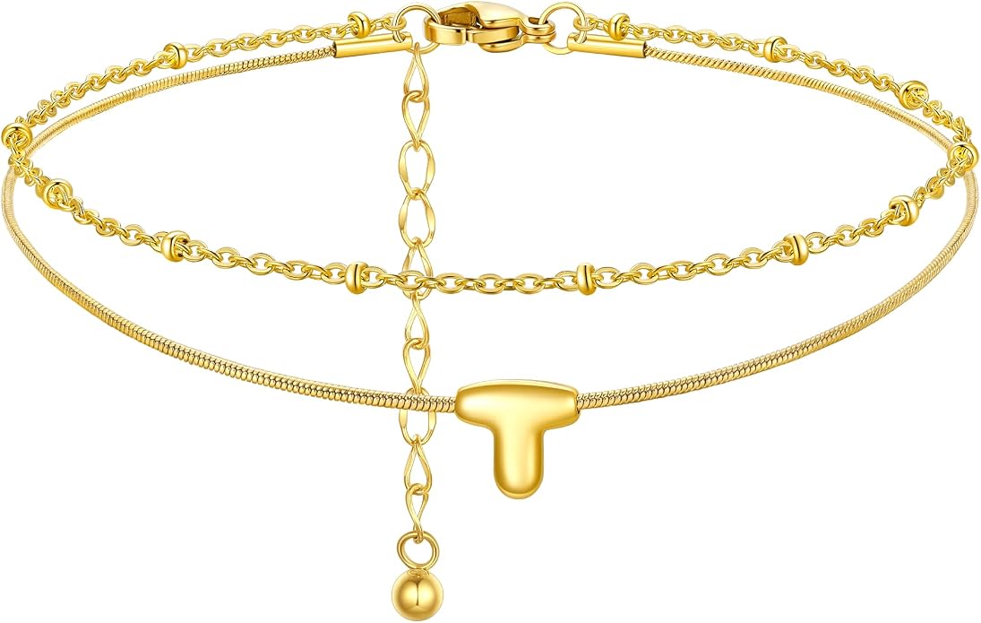 ChainsProMax Initial Ankle Bracelets for Women, Waterproof Anklets Bracelet Adjustable Summer Beach Women Foot Jewelry, Stainless Steel/Gold Plated-Send Gift Box/Letter A-Z