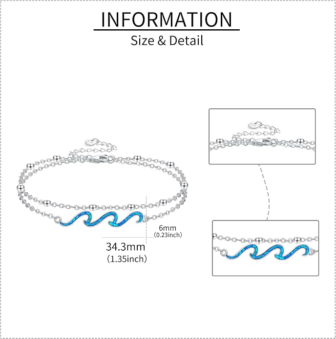 YFN Wave Anklet 925 Sterling Silver Ocean Wave Layered Ankle Bracelet Wave Beach Jewelry for Women Gifts