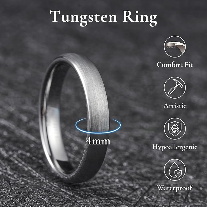 King Will Wedding Band for Men Women, 2/4/6/7/8mm Domed Matte Brushed Tungsten Carbide Rings, Solid/Dual Color Engagement Rings, Comfort Fit