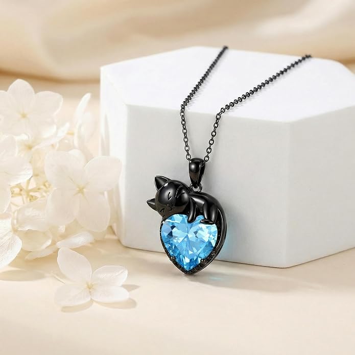 Cat Necklace Sterling Silver Cat Zircon Pendant Gothic Jewelry for Women Animal Lovers Gifts
