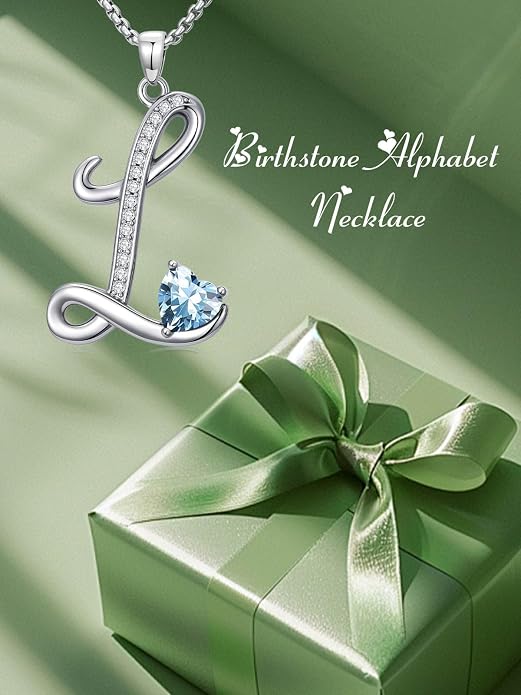 Birthday Gifts for Women Alphabet A to Z Initial Birthstone Pendant Necklaces for Women - 18k White Gold Plated Personalized Name Jewelry Anniversary Graduation Gifts for Wife Her Daughter Girlfriend(with Gift Box)