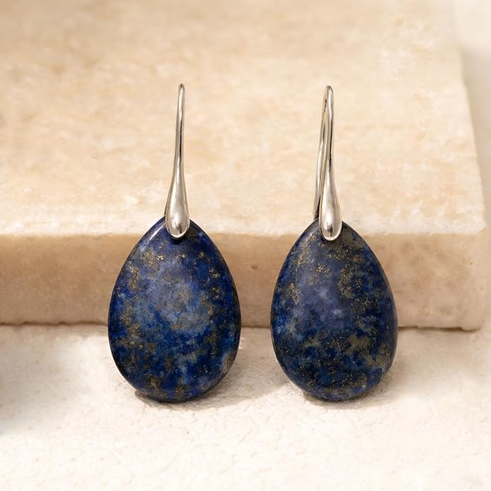 925 Sterling Silver Natural Crystal Agate Dangle Earrings, Waterdrop Teardrop Shape