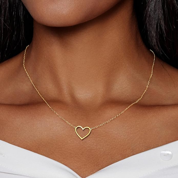 Airmb Heart Necklace for Women Gold/Silver Plated Trendy Heart Choker Lover Pendant Hypoallergenic Fashion Gold/Silver Necklace for Women Love Jewelry Gift for Women Girlfriend