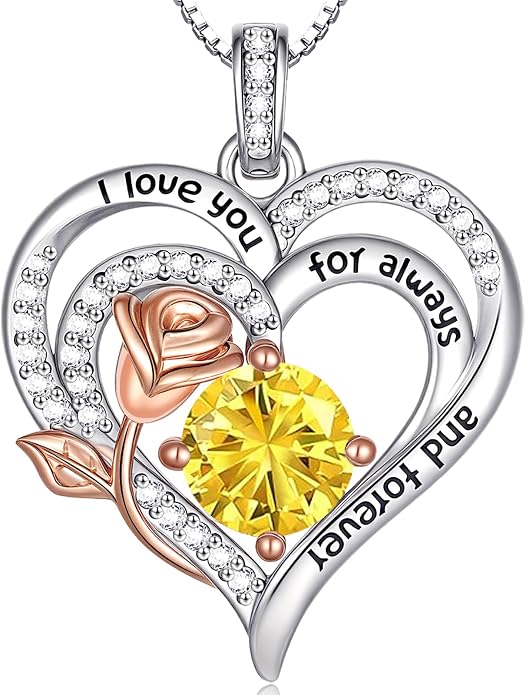 Birthstone Heart Necklaces for Women 925 Sterling Silver Fine Jewelry Rose Pendant Necklace Anniversary Birthday Mothers Day Gifts Her Wife Women Mom Daughter