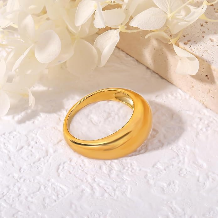 Gold Silver Rings Set for Women Chunky Statement Rings ZC Dome Evil Eye Croissant ring Thick 18K Gold Plated Band Rings
