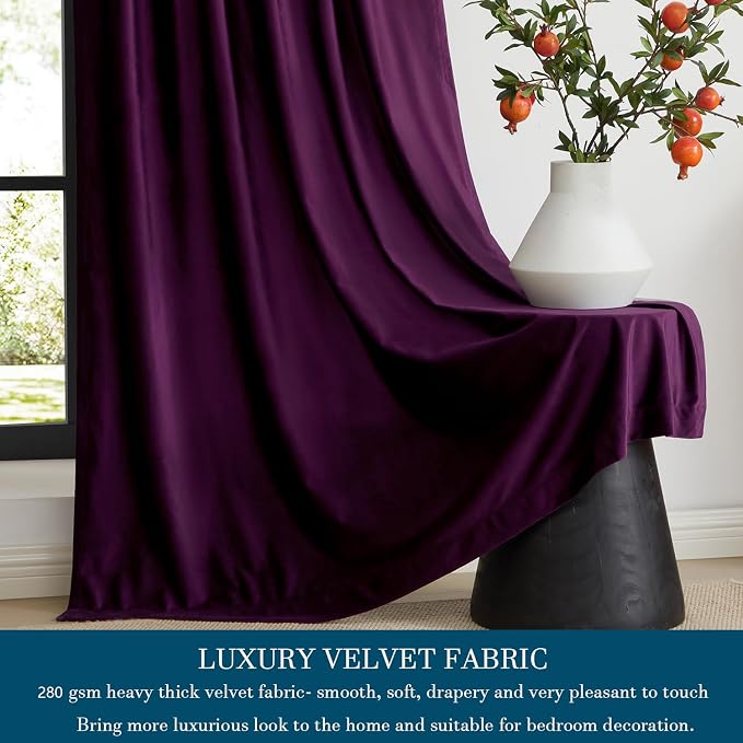 PRIMROSE Purple Velvet Curtains 84 inch Long for Living Room,Set of 2 Panels Blackout Rod Pocket Back Tab Window Treatment Room Darkening Heavy Decorative Curtains Drapes for Bedroom