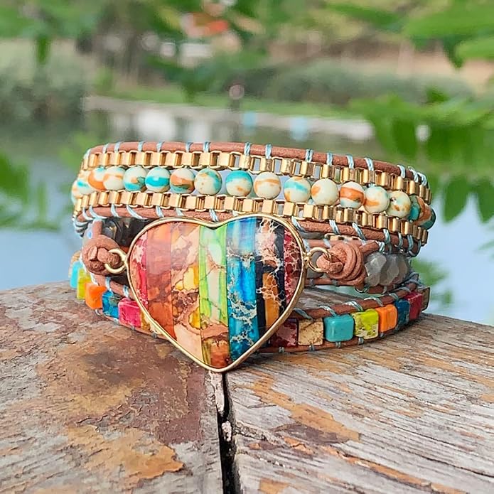 YGLINE Natural Stone Bracelet 3 Wraps Bracelet Handmade Boho Bracelet for Women Bracelet