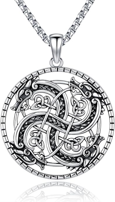 Eusense Viking Necklace for Men Women 925 Sterling Silver Pendant Thors Hammer/Norse Runes/Odin's Ravens/Wolf/Dragon/Snake/Yggdrasil/Freya/Helm of Awe/Valknut/Triskelion/Axe/Shield Viking Jewelry