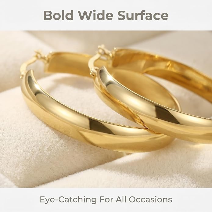 Hoop Earrings 14K Gold Hoop Earring for Women Big Gold Earrings Square-edge Jewelry Timeless Feminine Elegance Hypoallergenic Earrin (30MM) (07-30MM)LYYHMAY Hoop Earrings 14K Gold Hoop Earrings For Women (07-30MM)