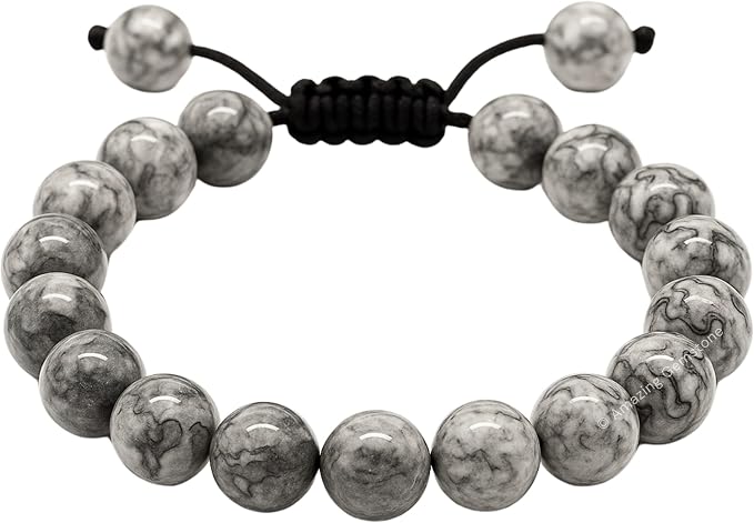 Amazing Gemstone Map Stone Bracelet for Women Men's Gifts - Protection Healing Crystal Bracelet - 8mm Gemstones Beaded Adjustable Bracelet Pulseras para Hombres Mujer Stocking Stuffers
