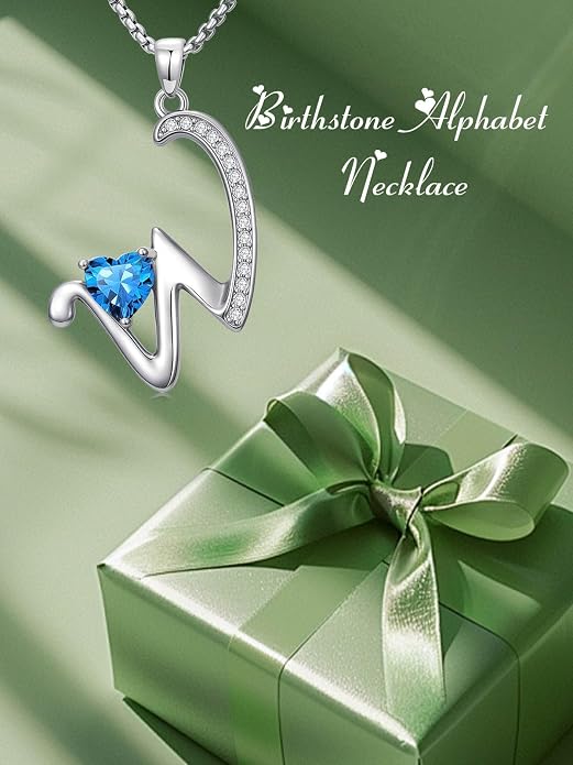 Birthday Gifts for Women Alphabet A to Z Initial Birthstone Pendant Necklaces for Women - 18k White Gold Plated Personalized Name Jewelry Anniversary Graduation Gifts for Wife Her Daughter Girlfriend(with Gift Box)