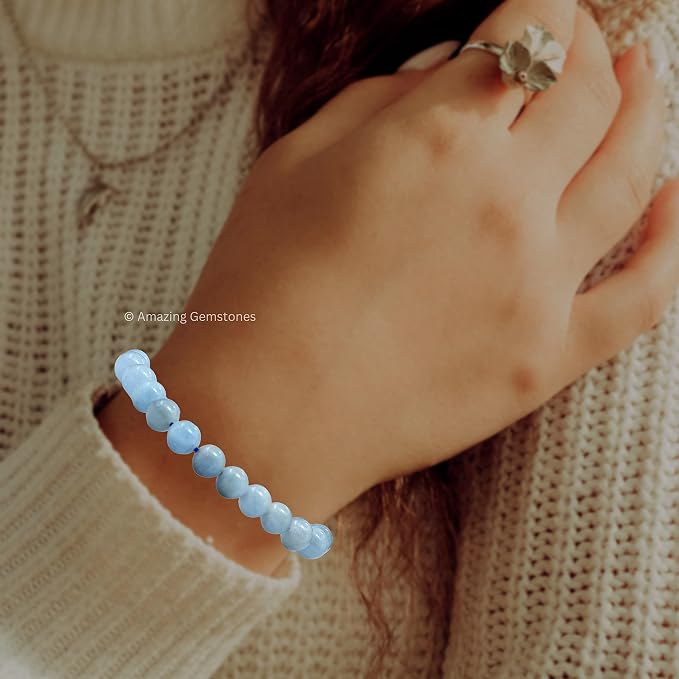 Amazing Gemstone Aquamarine Bracelet for Women Men's Gifts - Protection Healing Crystal Bracelet - 8mm Gemstone Beaded Adjustable Bracelet Pulseras para Hombres Mujer Stocking Stuffers