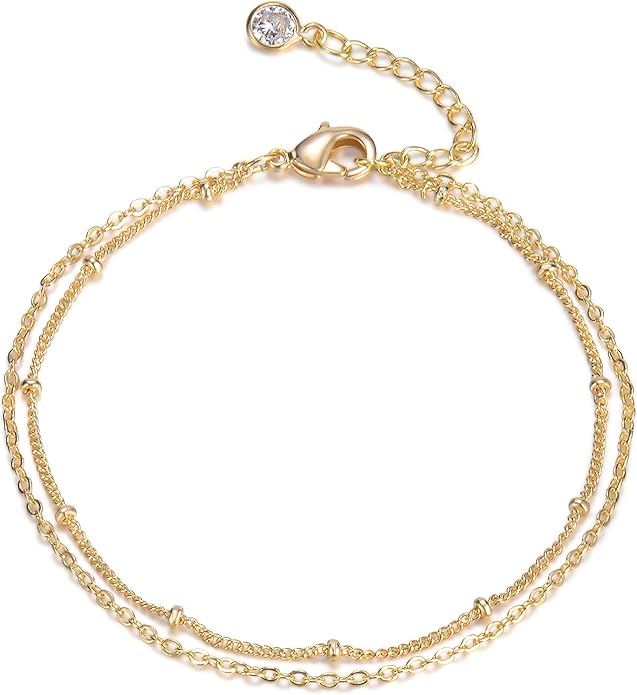 Dainty Gold Disc Chain Anklet for Women, 14K Gold Plated Sequin Foot Bracelet, 8.3"+2" Adjustable Delicate Flat Disc Link Ankle Bracelet, Minimalist Summer Beach Jewelry Gift for Her