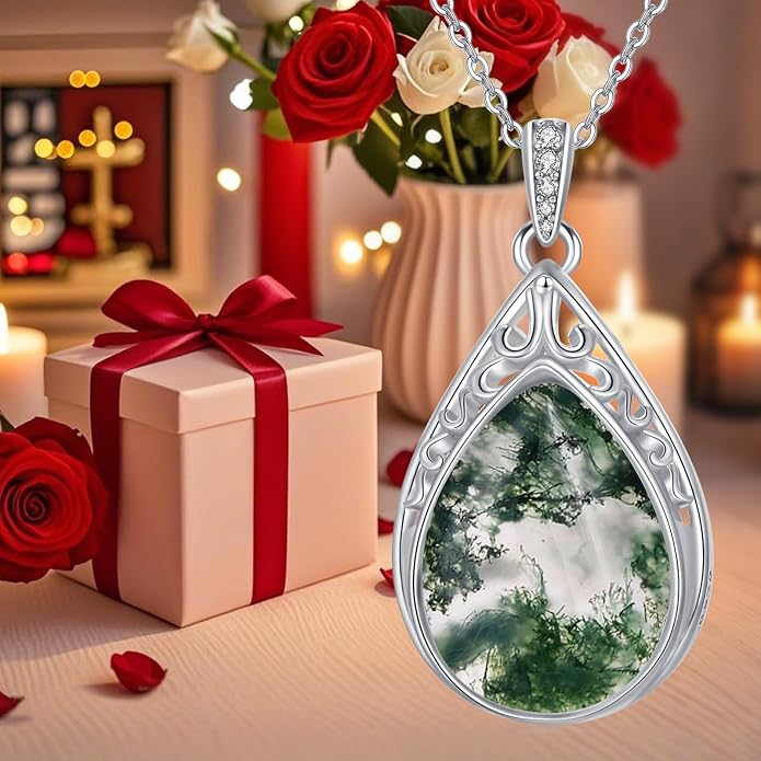 HPQQ Teardrop Necklace 925 Sterling Silver Filigree Gemstone Pendant Necklace Fine Jewelry Birthday Mother's Day Gifts for Women Her Mom