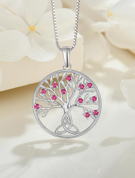 Celtic Knot Tree Necklace 925 Sterling Silver Tree of Life Pendant Birthstone Jewelry for Women