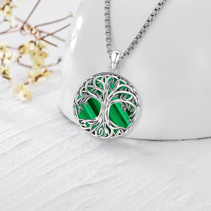 Jewelry Gifts - Tree of Life Necklace Sterling Silver Abalone Shell/Opal/Moonstone/Black Onyx/Turquoise/Malachite/Crystal Family Tree of Life Jewelry for Women Men