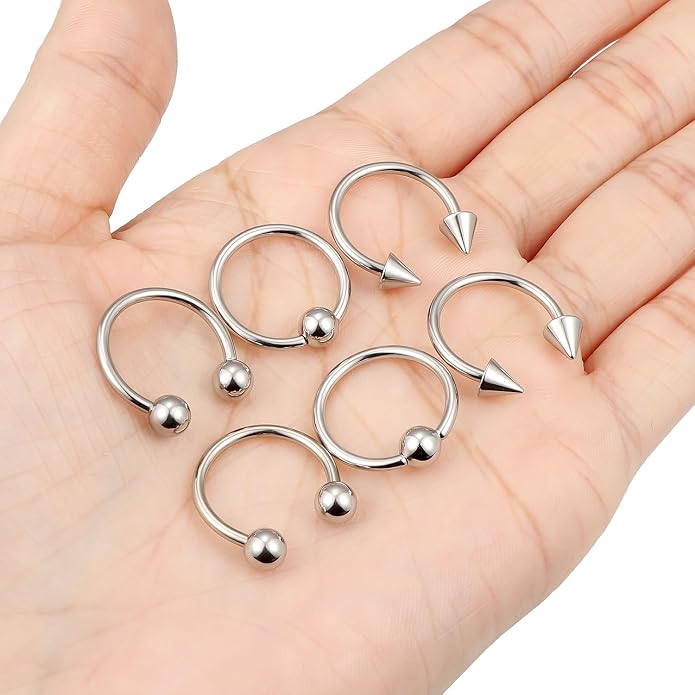00G 0G 2G 4G 6G 8G 10G 12G 14G 16G Septum Rings Silver Black Surgical Steel Heavy Gauges Earrings Stretching kit Eyebrow Lip Septm Nose Rings Helix Tragus Daith Rook Earrings Hoops 10mm-19mm