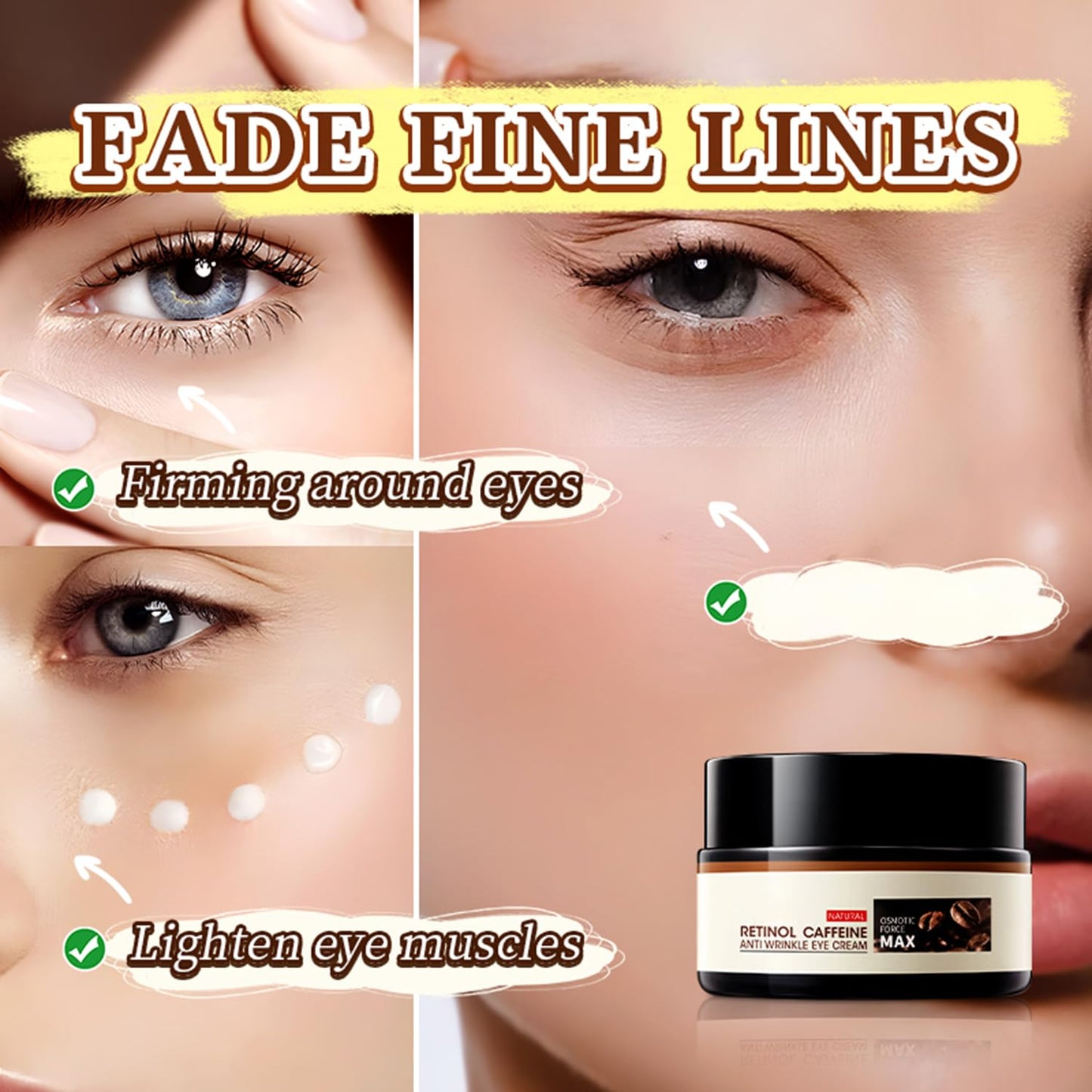 Retinol Caffeine Eye Cream for Dark Circles and Puffiness - Under Eye Serum Treatment to Reduce Wrinkles, Fine Lines, and Eye Bags, Hydrate Eye Area 2 Pack