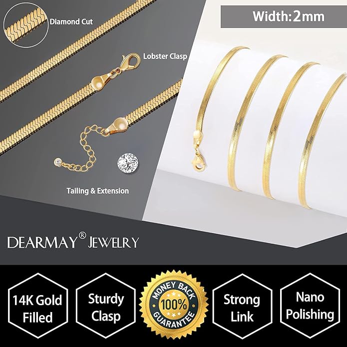 Tewiky Gold Chain Necklace for Women, 14k Gold Plated Thin Beaded Wave Box Necklace Dainty Simple Layered Choker Minimalist Link Chain Necklace Trendy Jewelry for Women