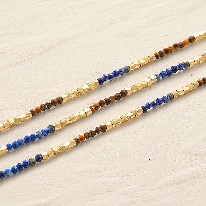 MYEARS Women Beaded Choker Necklace Gemstone 14K Gold Plated Simple Dainty Handmade Chain Everyday Trendy Jewelry