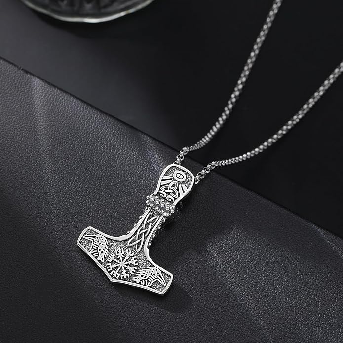 Tetragrammaton/Thors Hammer/Viking Axe/Jewish/Yahweh Necklace for Men 925 Sterling Silver Viking Norse Pagan Jewelry Gifts for Women