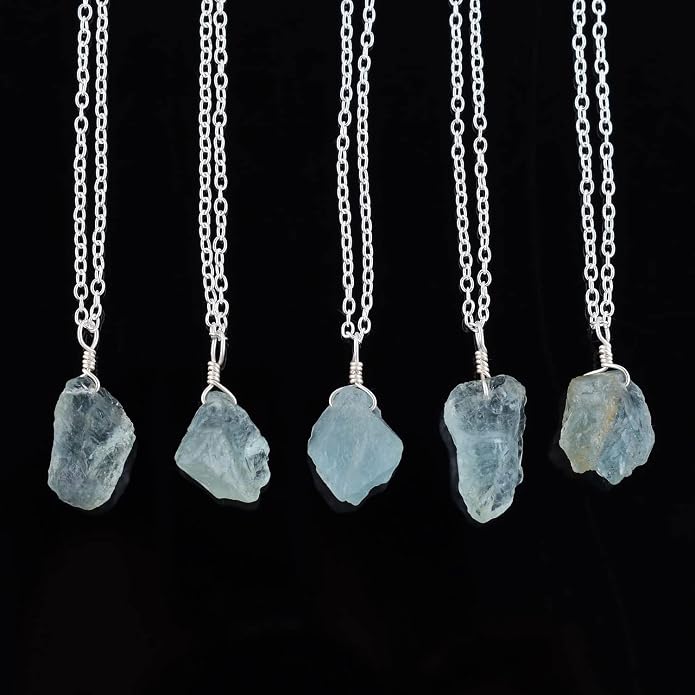 Raw Gemstone Dainty Pendant Necklace for Women, Natural Birthstone Handmade Jewelry, Healing Chakra Crystal, Silver Plated Chain 18" Birthday Gift for Her