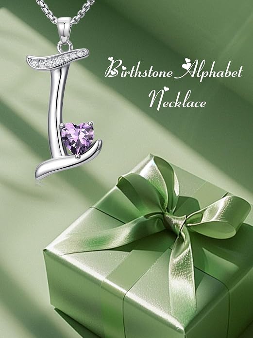 Birthday Gifts for Women Alphabet A to Z Initial Birthstone Pendant Necklaces for Women - 18k White Gold Plated Personalized Name Jewelry Anniversary Graduation Gifts for Wife Her Daughter Girlfriend(with Gift Box)