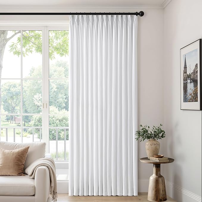 MIULEE Pinch Pleated Thick Linen Curtains 96 Inch 4 Panels Set Back Tab Memory Trained Pinch Pleat Semi Sheer Light Filtering Privacy Curtain Let Light in Window Drapes for Living Room Bedroom White