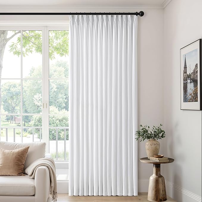 MIULEE Pinch Pleated Thick Linen Curtains 102 Inch 4 Panels Set Back Tab Memory Trained Pinch Pleat Semi Sheer Light Filtering Privacy Curtain Let Light in Window Drape for Living Room Bedroom White