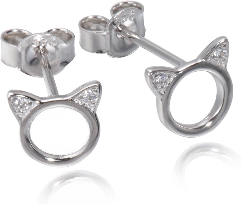 Cat Stud Earrings for women Sterling Silver Hypoallergenic Tiny Small Cute Gold Plated Cubic Zirconia Earrings for Women Girls Birthday Gifts
