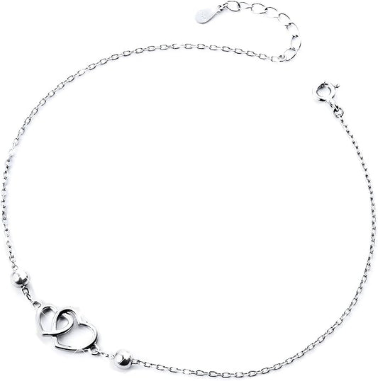 Anklet for Women S925 Sterling Silver Beach Style Foot Layered Adjustable Ankle Bracelet Disc Evil Eye Heart Infinity Bead Cross Jewelry