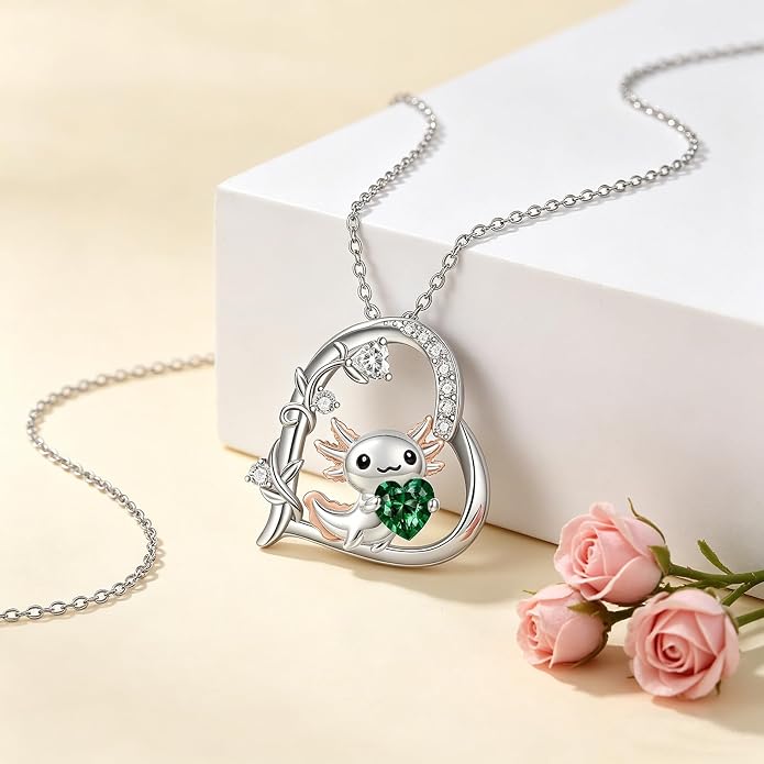 PELOVNY Teddy Bear Necklace for Women 925 Sterling Silver Bear/Highland Cow/Fox/Cat/Axolotl Birthstone Necklace Christmas Birthday Jewelry Gifts for Mom Daughter Wife Sister