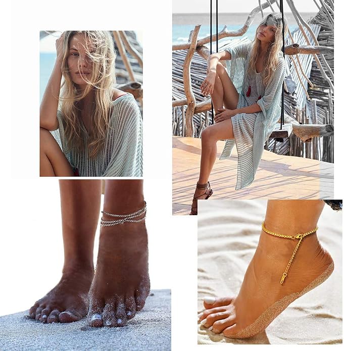 PROSTEEL Gold/Silver Anklets for Women Waterproof, 14K Gold Plated Ankle Bracelet Non Tarnish, Jewelry Gifts Adjustable