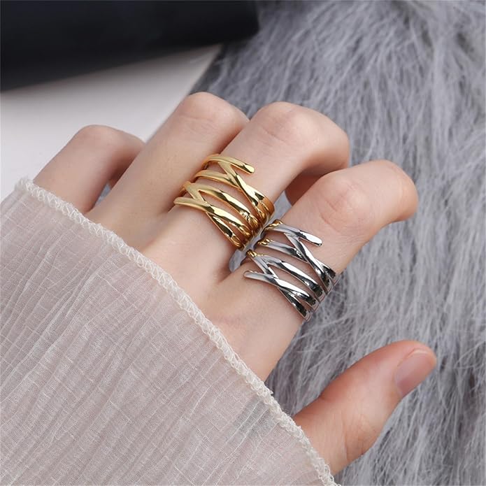 YBMYCM 3-10Pcs Dome Rings Set Chunky Gold Ring for Women Men 14k Gold Plated Thick Adjustable Statement Ring Gold/Silver