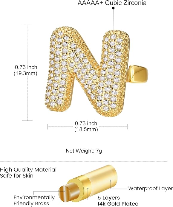 KeyStyle Bold Initial Letter Rings Adjustable, GoldChic Jewelry Women Gold Statement Ring Personalized Engraved Women’s Open Signet Ring for Party (Gold, White Gold, Black)