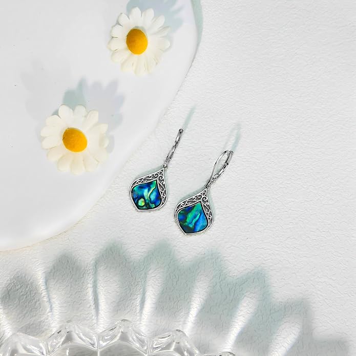Larimar/Star/Dragonfly/Sunflower/Moonstone/Black Onyx Earrings for Women Leverback Dangle Earrings Hypoallergenic Jewelry for Women