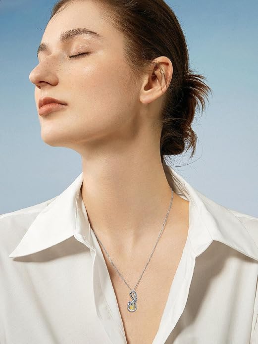 Octopus Tentacles Necklace with Gemston 925 Sterling Silver Octopus Pendant for Women Ocean Jewelry Gift for Women