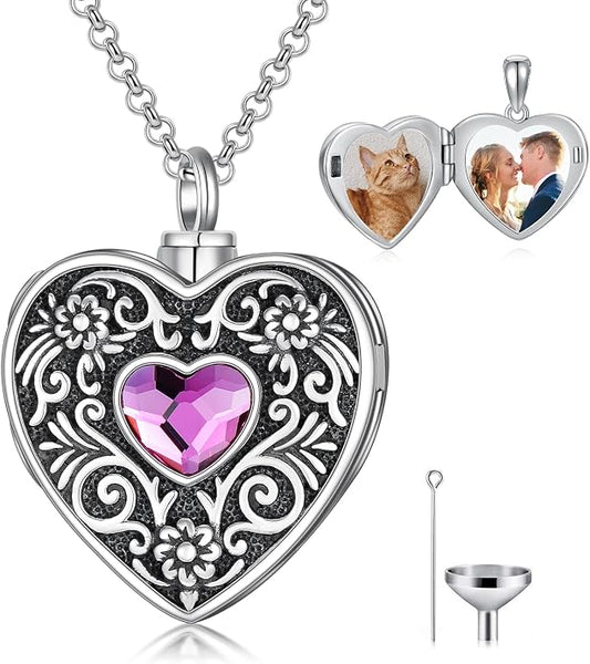 PELOVNY Urn Necklaces for Ashes of Loved Ones 925 Sterling Silver Personalized Heart Locket Urn Necklace Cremation Keepsake Memorial Jewelry Gifts for Women Men
