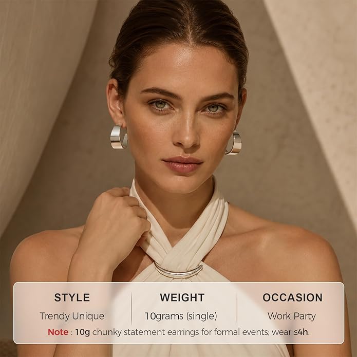 Chunky Gold Hoop Earrings for Women, 18K Gold Plated Earrings with S925 Sterling Silver Post, Thick Statement Wide Hoops Hypoallergenic Jewelry for Gifts Trendy
