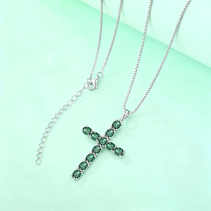 925 Sterling Silver Cross Necklace for Women Men Christian Jesus Faith Birthstone Cross Crucifix Pendant Necklaces